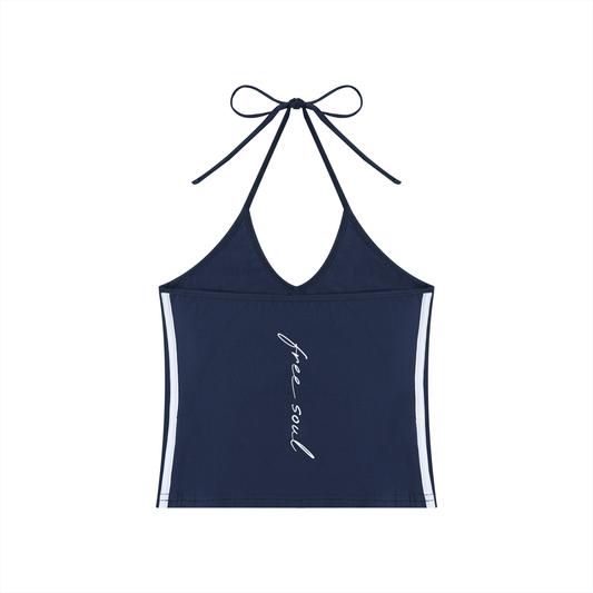 Ladies Color Block Halter Crop Tank Top