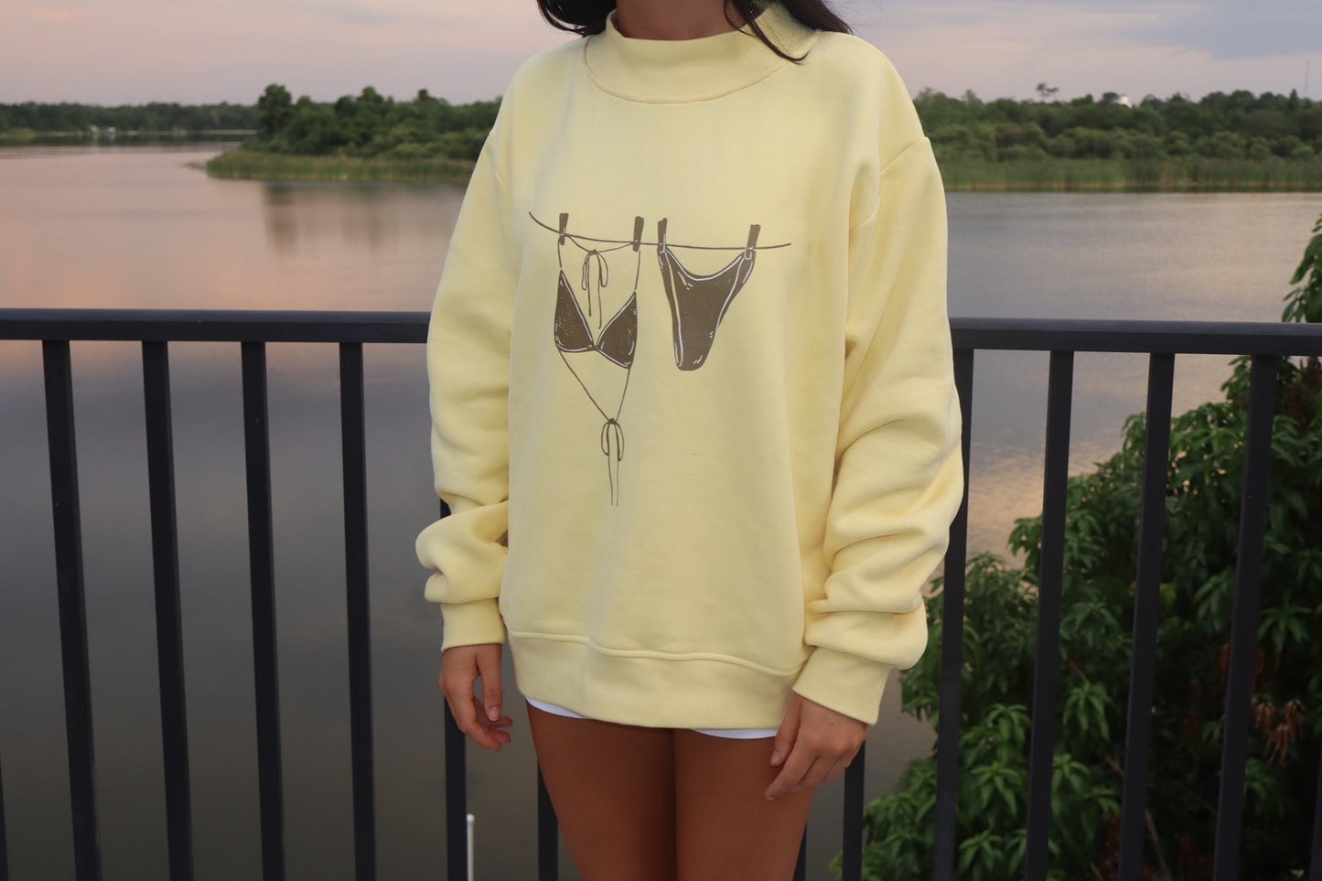 Bikini Yellow Fleece Oversize Mock-Neck Crew Sweatshirt