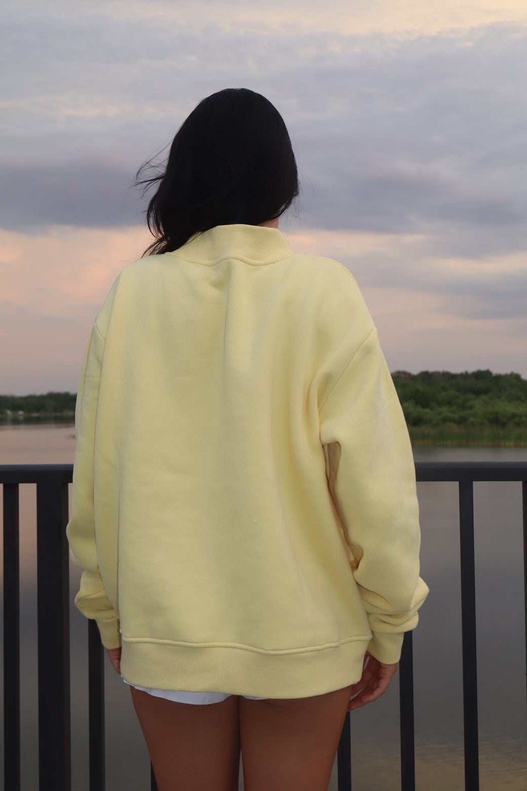 Bikini Yellow Fleece Oversize Mock-Neck Crew Sweatshirt