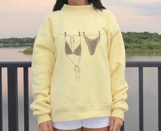 Bikini Yellow Fleece Oversize Mock-Neck Crew Sweatshirt