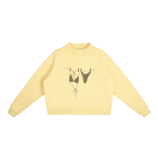 Bikini Yellow Fleece Oversize Mock-Neck Crew Sweatshirt