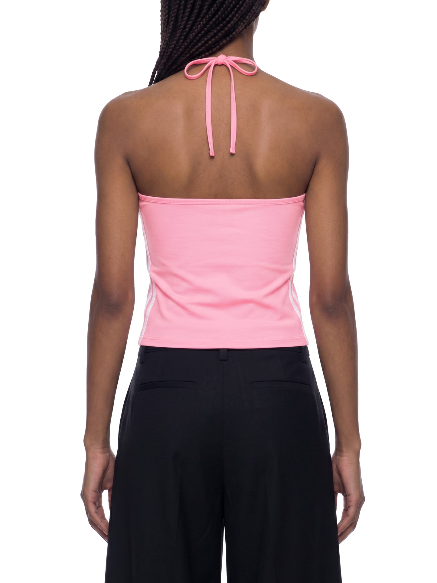 Ladies Color Block Halter Crop Tank Top